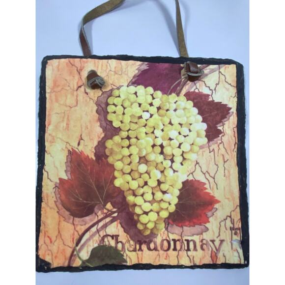 2 Artist Palette Wine Grapes Slate Wall Plaques Evergreen Hand Crafted - Picture 8 of 10